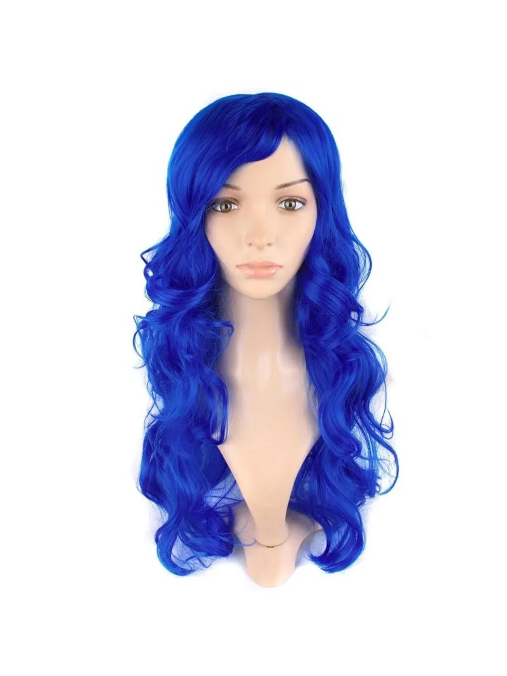 Women's Dark Blue 24 Inch Synthetic Modern Long Wavy Side Bangs Wigs
